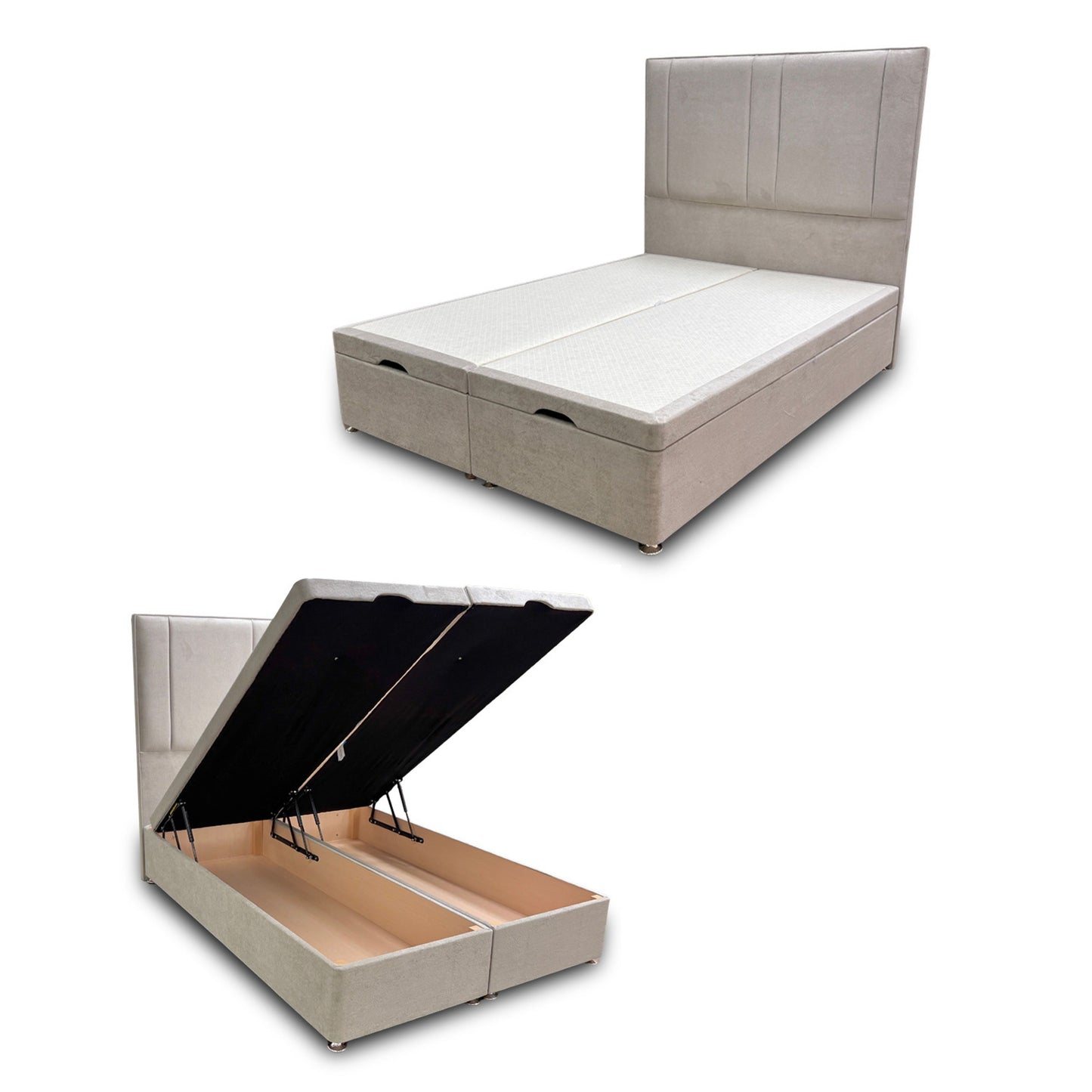 ‘Pegasus’ Milan Stone Floor Standing Headboard + Double Ottoman End Lift Base - Double