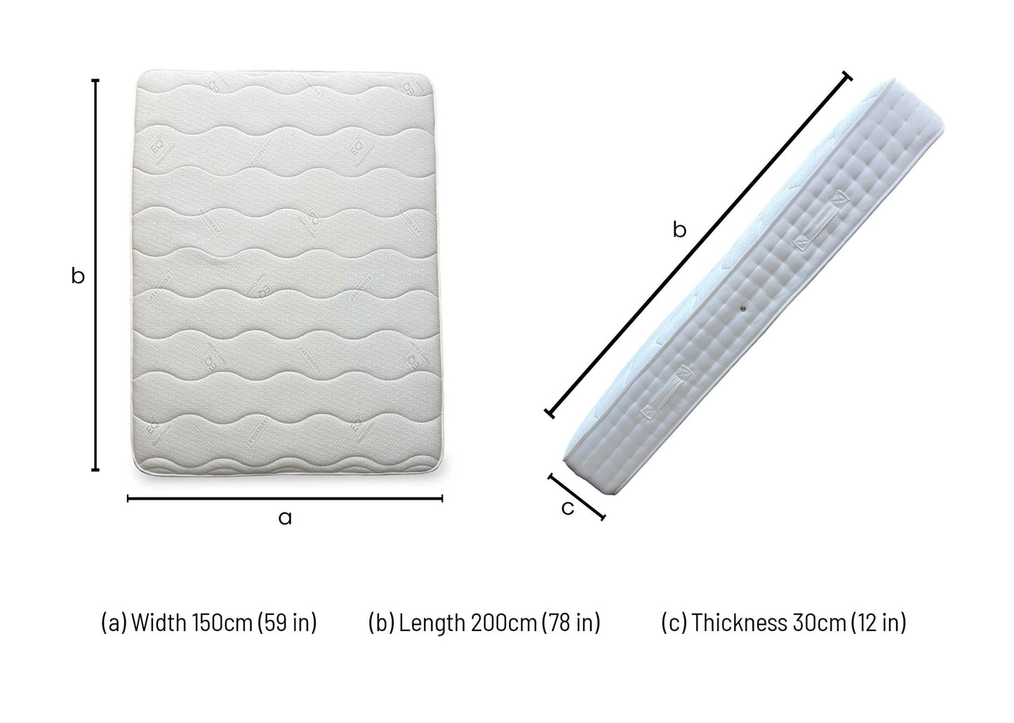 Technical dimension diagram for the ‘Sleep Story Memory Pocket’ Mattress (King): Width 150cm, Length 200cm, Depth 25cm.