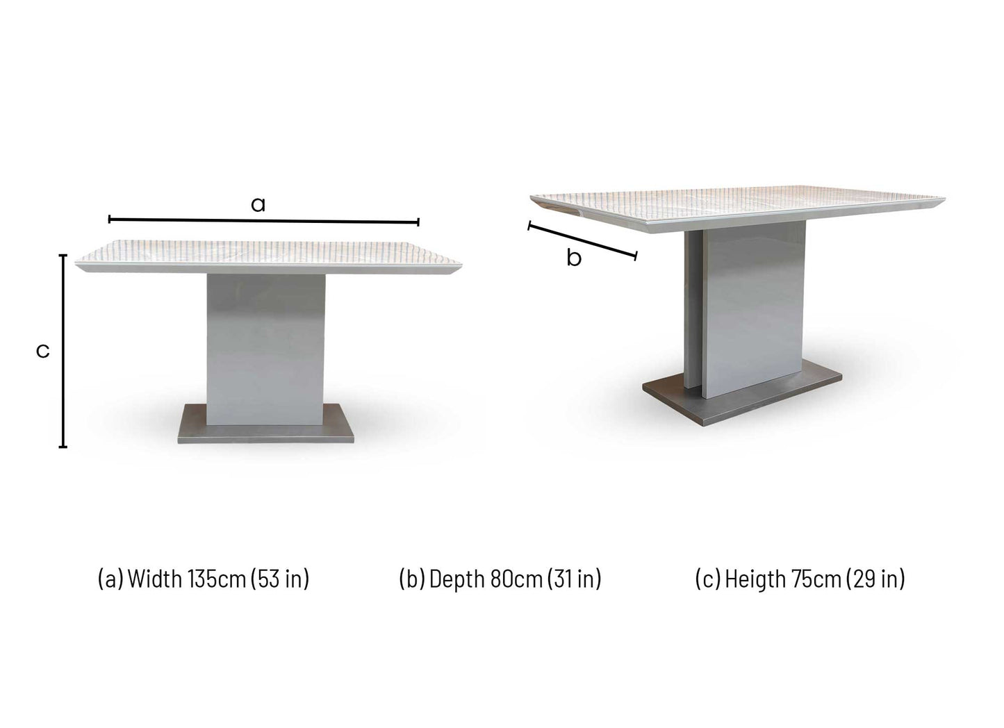 Dimensions diagram for the Grigio dining table.
