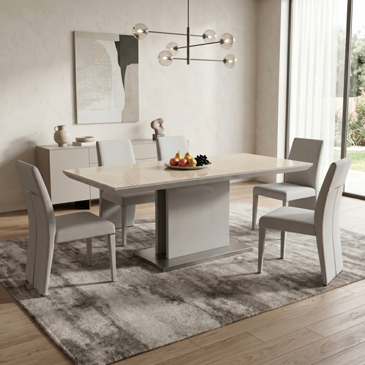 ‘Grigio' Glossy Marble-effect Fixed Dining Table