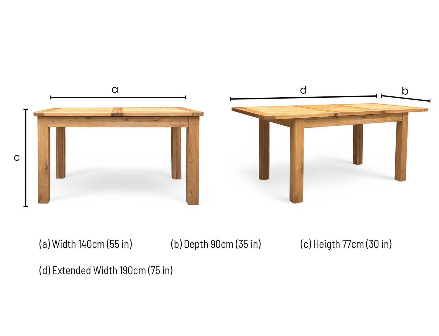 Dimensions diagram for the Augusta table.