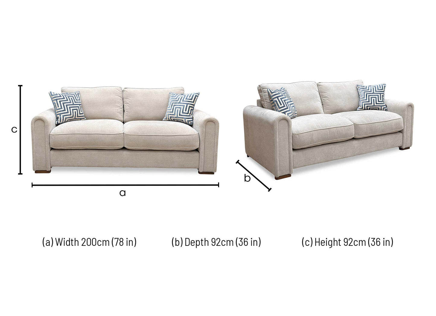 ‘Archy’ Taupe Fabric 200cm Midi Arm 3 Seater Sofa