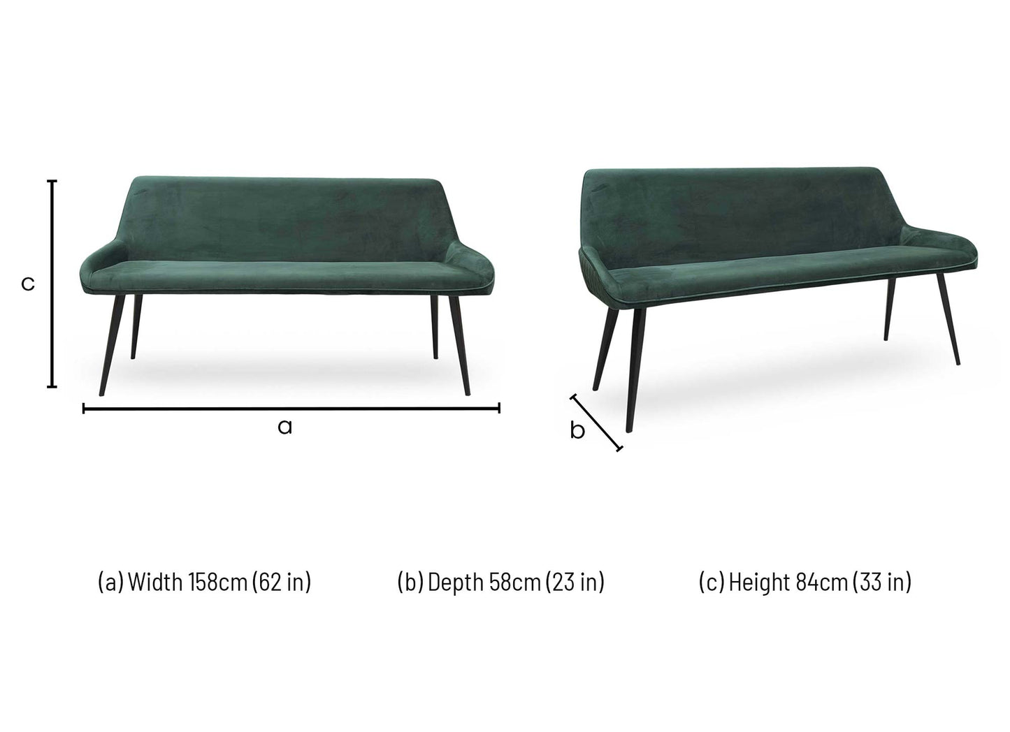 ‘Saigon’ Forest Green Velvet Dining Bench