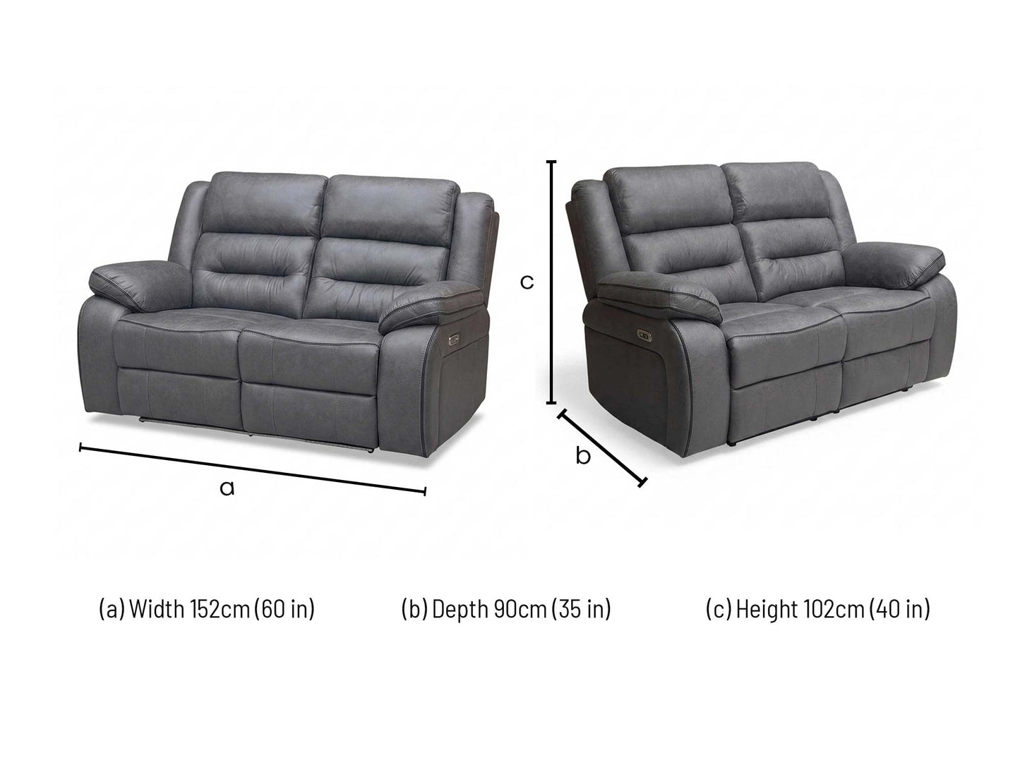 ‘Vegas’ Charcoal Grey Microfibre 2 Power Recliner Sofa with LED Lights