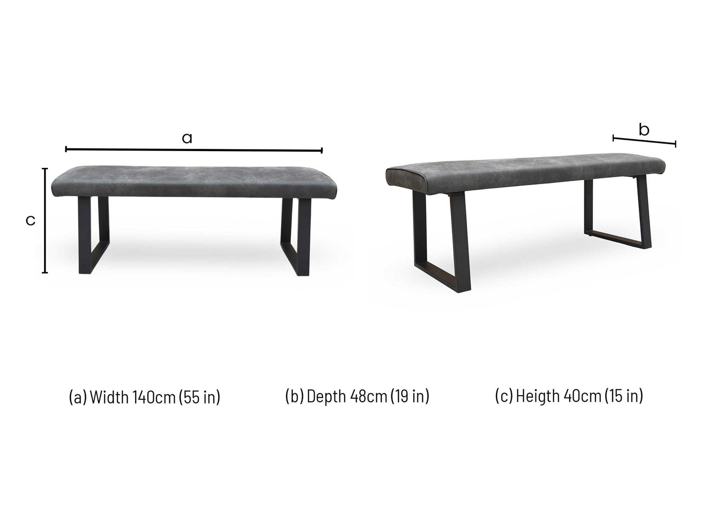 ‘Hugo’ Grey Fabric Dining Bench