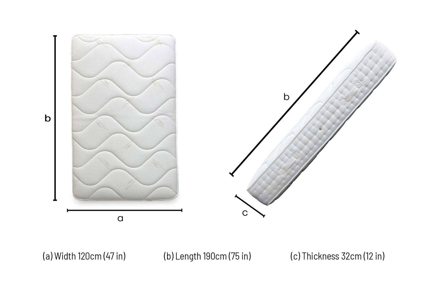 Technical dimension diagram for the Sleep Story Deluxe Firm Small Double Mattress: 120cm x 190cm.