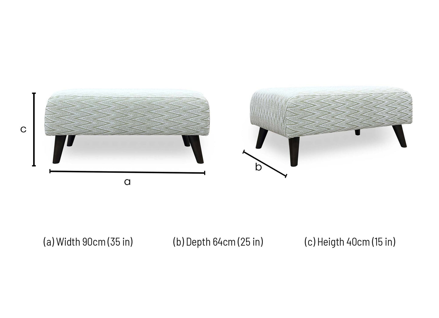 ‘Theodore’ Mint Green Zig-Zag Patterned Fabric Bench Footstool