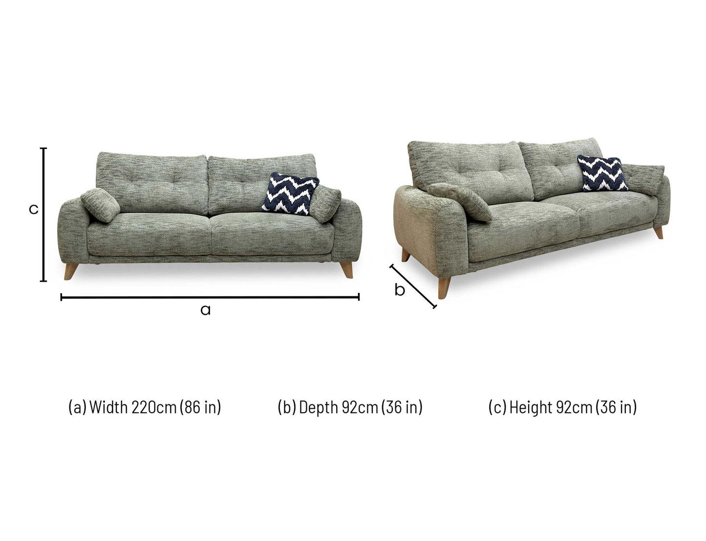 ‘Malmo’ Fab-Mga-R11 Olive Green Fabric 3 Seater Sofa
