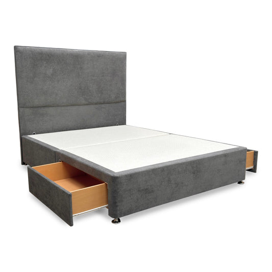 ‘Virgo’ Milan Thunder Velvet Floor Standing Headboard + 2 Draw Divan Base - King