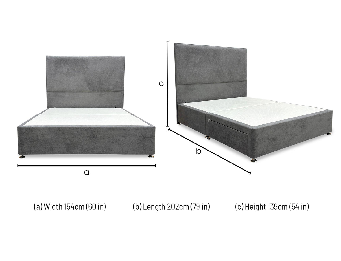 ‘Virgo’ Milan Thunder Velvet Floor Standing Headboard + 2 Draw Divan Base - King