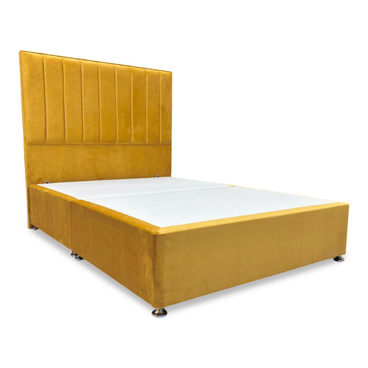 ‘Pluto’ Plush Corn Velvet Floor Standing Headboard + Divan Base - Double