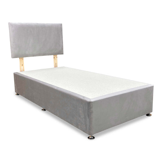 ‘Roma’ Plush Argent Velvet Headboard + Divan Base - Single