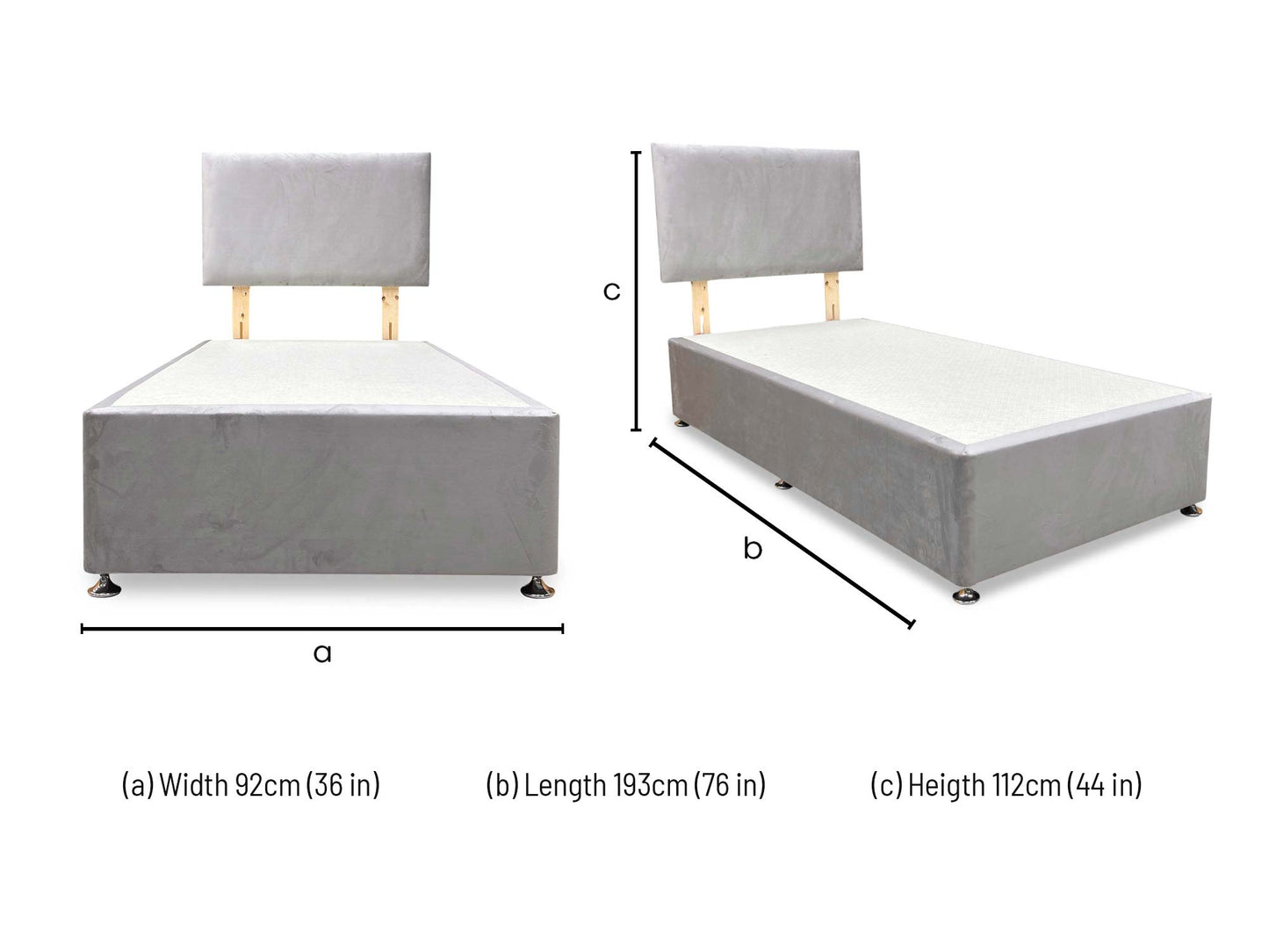 ‘Roma’ Plush Argent Velvet Headboard + Divan Base - Single