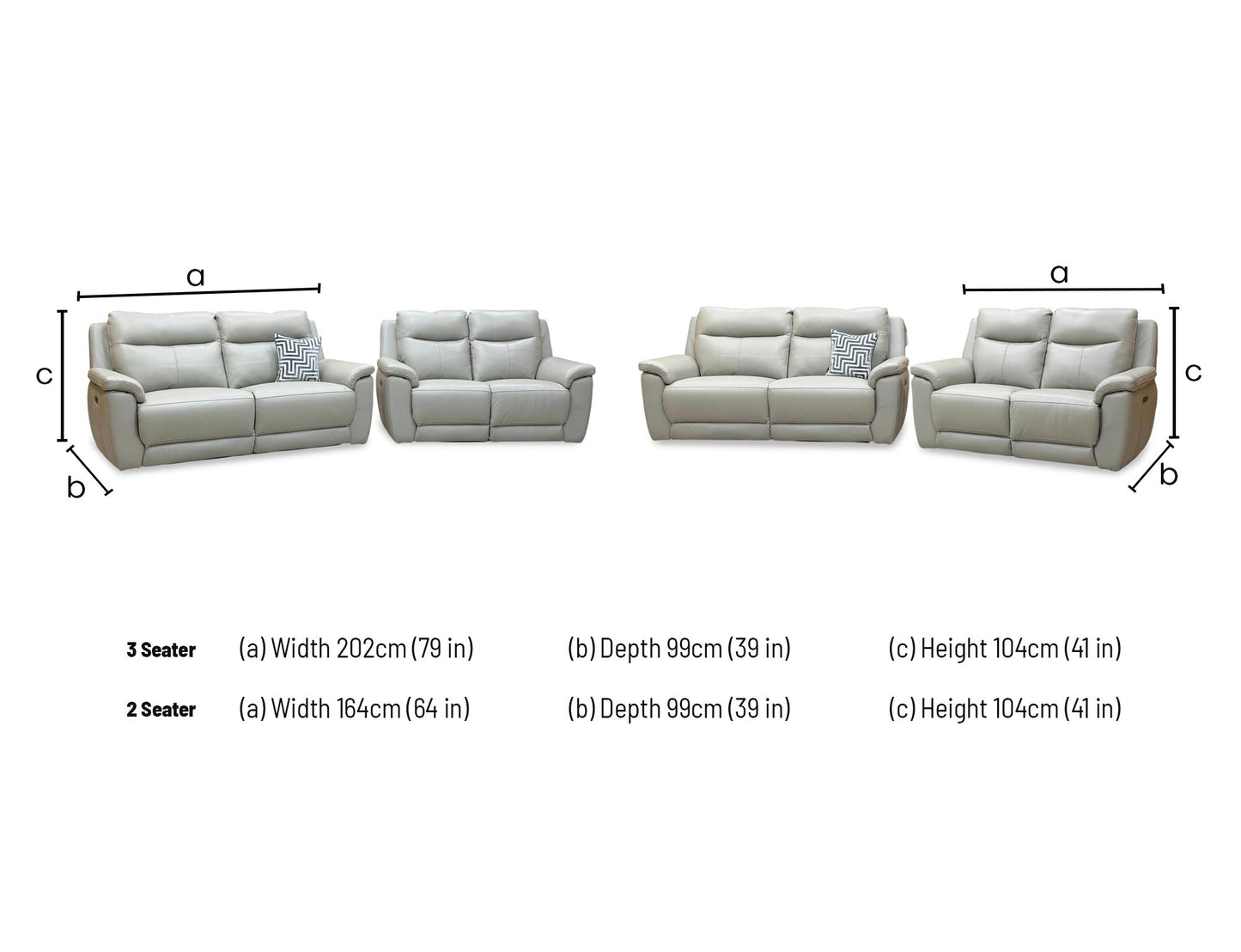 ‘Bobby’ Cat-80_03 Light Grey Leather 3 + 2 Seater Power Recliner Sofa Set
