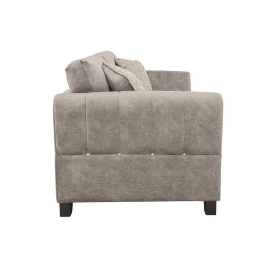 Side view for the Ariana 2-seater, highlighting the luxury dapple cream velvet, tri-brass metallic detailing, and mid-century design.