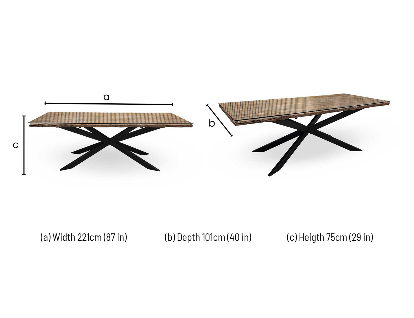 Technical dimension diagram for the ‘Kiara’ Large Rectangular Wooden Dining Table: Width 200cm, Depth 100cm, Height 76cm.