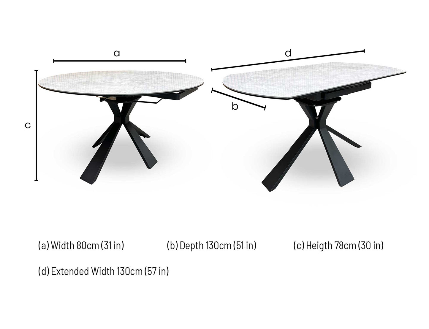 Technical dimension diagram for the Crete Round Swivel Extending Dining Table: Diameter 120cm (extending to 180cm), Height 76cm.