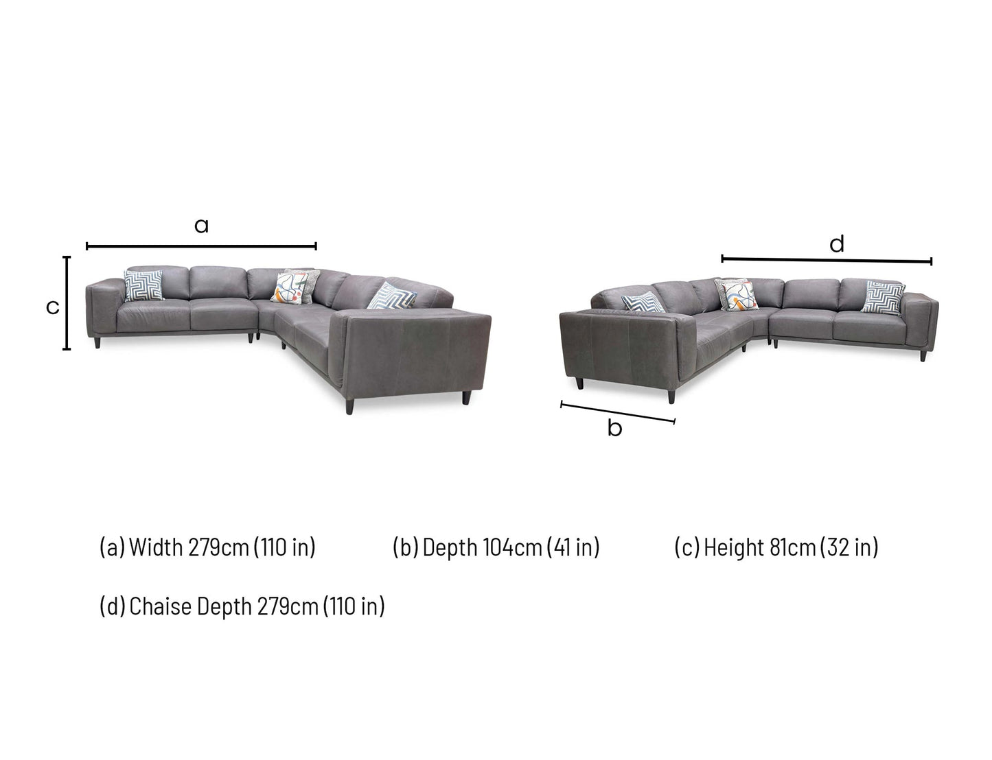 Technical dimension diagram for the Brody Grey Italian Leather Large Corner Sofa: Width 240cm x 240cm, Depth 95cm, Height 88cm.