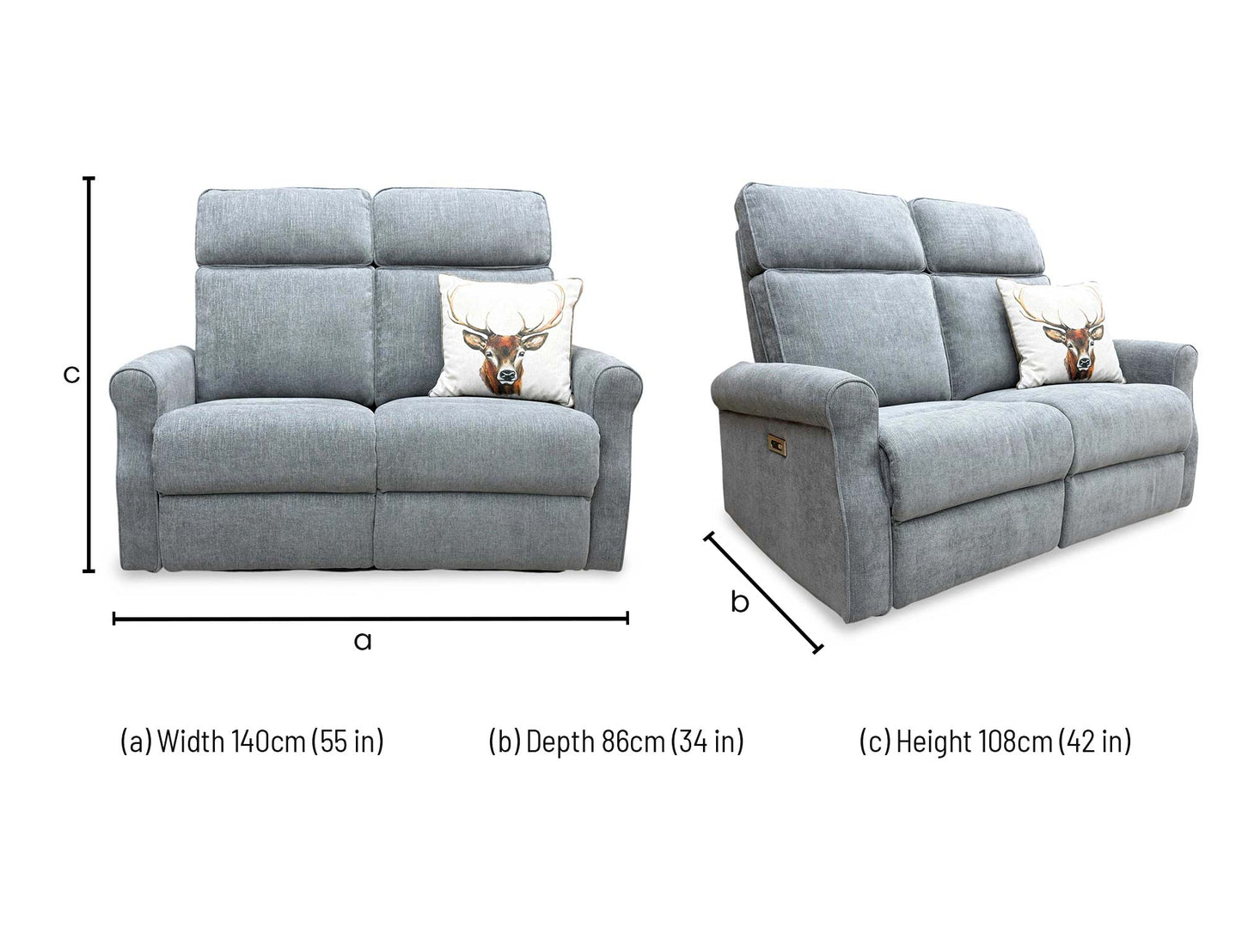 ‘Jessica' Dark Grey Fabric 2 Seater Power Recliner Sofa - product photo 10