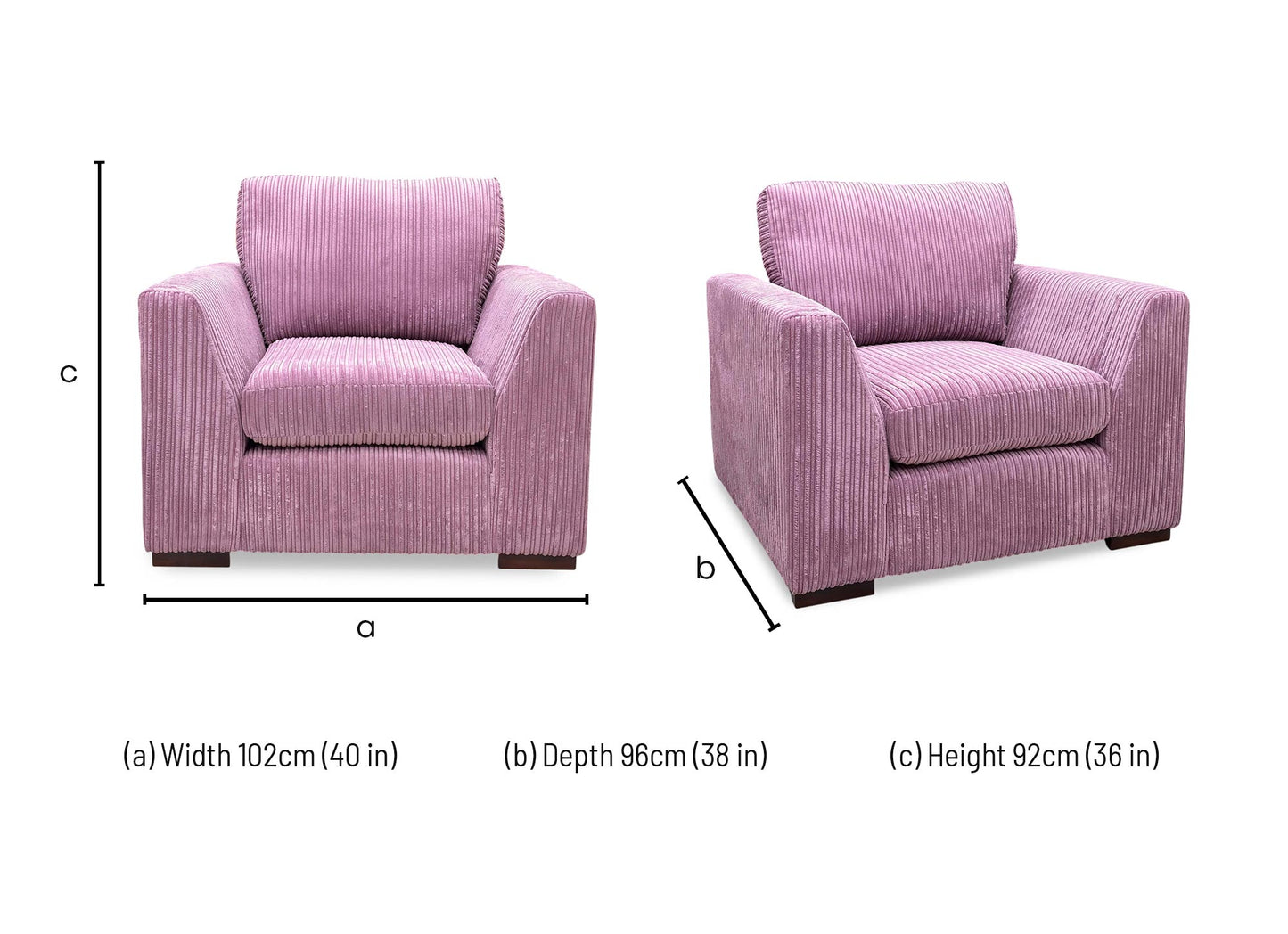 ‘Heydon’ Lilac Purple Marley Jumbo Cord Armchair - product photo 7