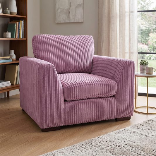 ‘Heydon’ Lilac Purple Marley Jumbo Cord Armchair