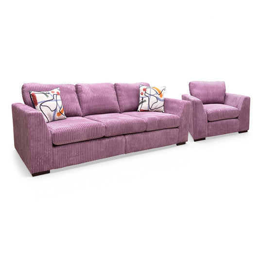 ‘Heydon’ Lilac Purple Marley Jumbo Cord 4 Seater Split Frame Sofa + Armchair