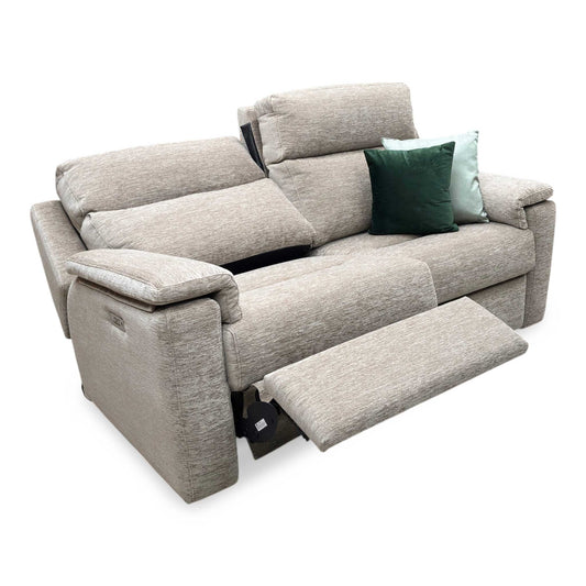 Full view of the G Plan ‘Thornbury’ 3-Seater Power Recliner Sofa in Destiny Storm Oatmeal fabric, showcasing its premium high-back design, luxurious deeply cushioned seats, and refined contemporary silhouette.