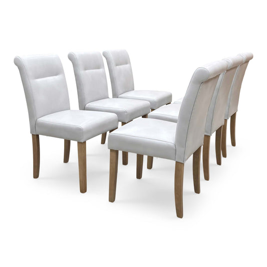 ‘Lewis’ Light Grey Set of 6 Roll Back Faux Leather Dining Chairs Furniture Village