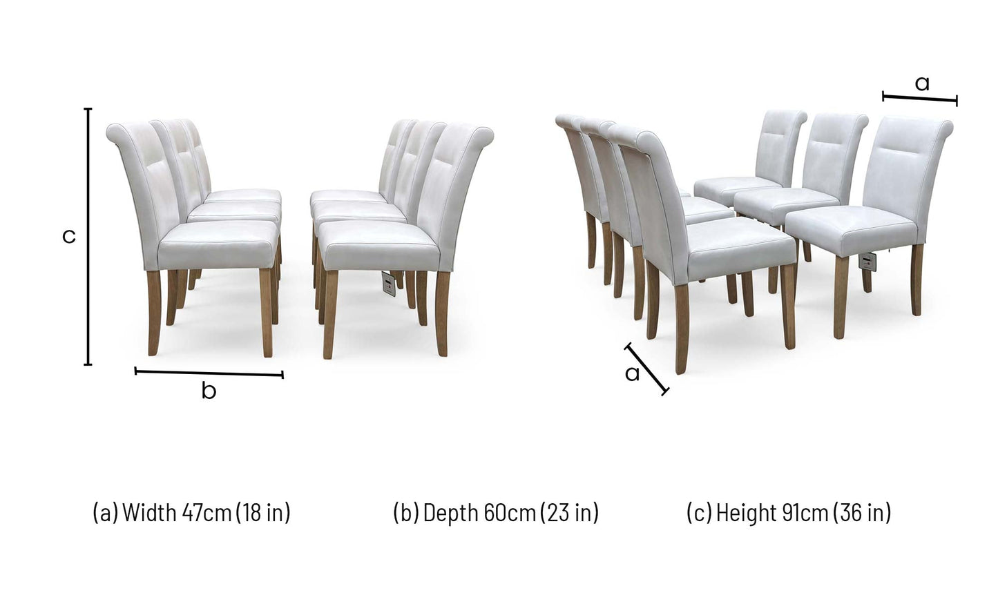 ‘Lewis’ Light Grey Set of 6 Roll Back Faux Leather Dining Chairs Furniture Village
