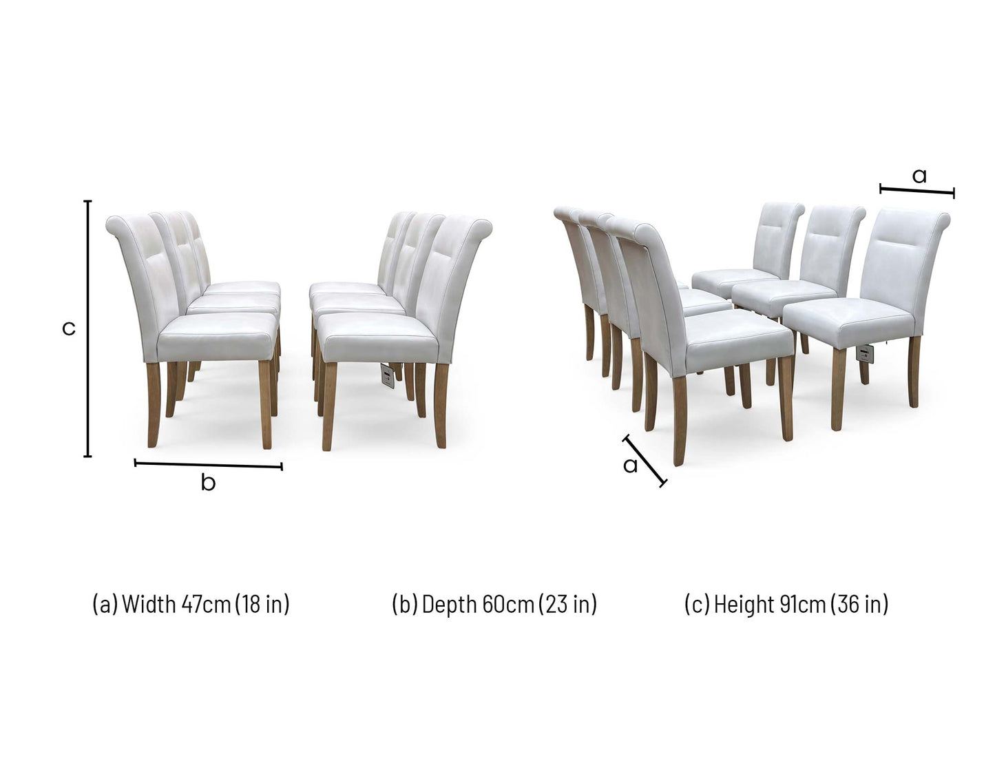 ‘Lewis’ Light Grey Set of 6 Roll Back Faux Leather Dining Chairs