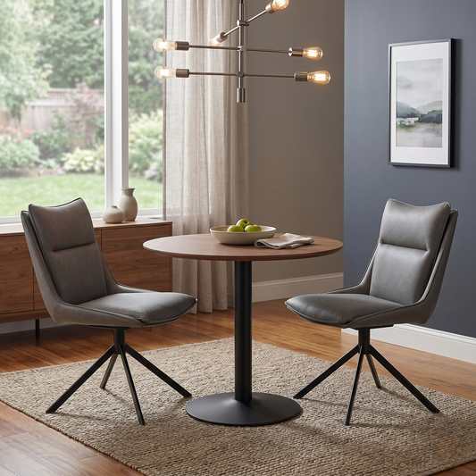 ‘Catalina’ Dark Grey Faux Leather Pair of Swivel Dining Chairs