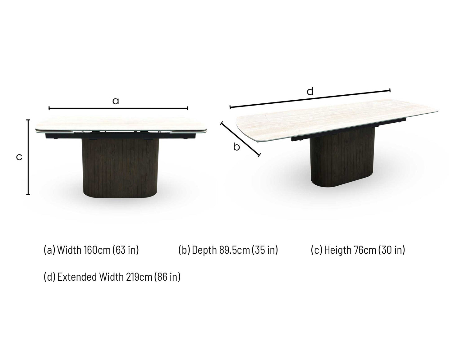 ‘Tiber’ Ceramic Top Draw Leaf Extending Dining Table 160-219cm