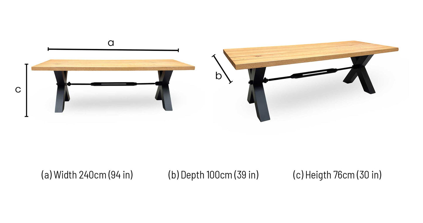 Bodahl ‘Terra’ 1 Oil Solid Oak 240cm Dining Table with Metal X-Shaped Legs