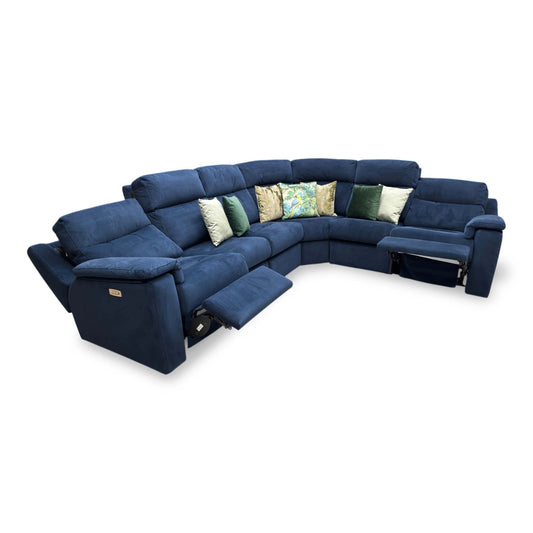 G Plan ‘Thornbury’ A901 Plush Indigo Blue Velvet Power Recliner XL Corner Sofa with Power Headrests and Power Lumbar