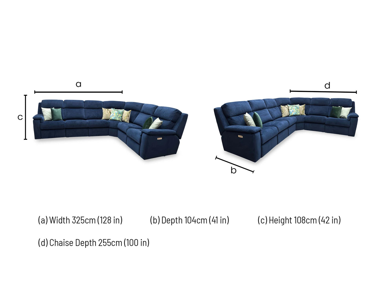 G Plan ‘Thornbury’ A901 Plush Indigo Blue Velvet Power Recliner XL Corner Sofa with Power Headrests and Power Lumbar