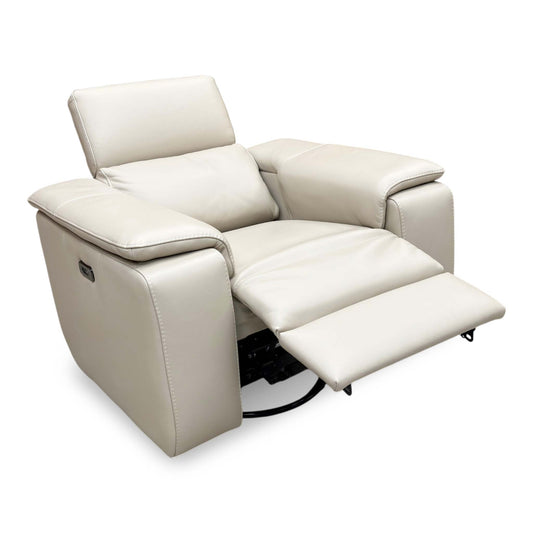 Nicoletti ‘Davide’ Torello 371 Ice Grey Leather Swivel Rocker Power Recliner Chair