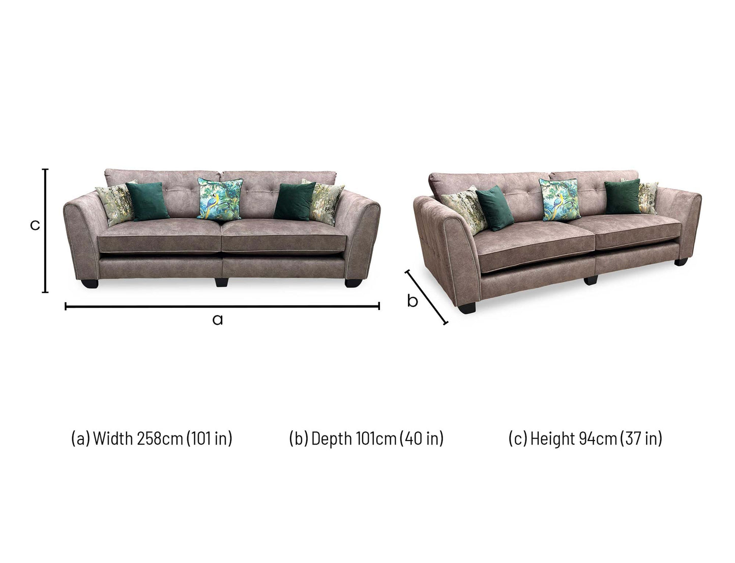 ‘Mariah’ Dapple Chocolate-Tri Chrome Insert Fabric 4 Seater Classic Back Split Frame Sofa