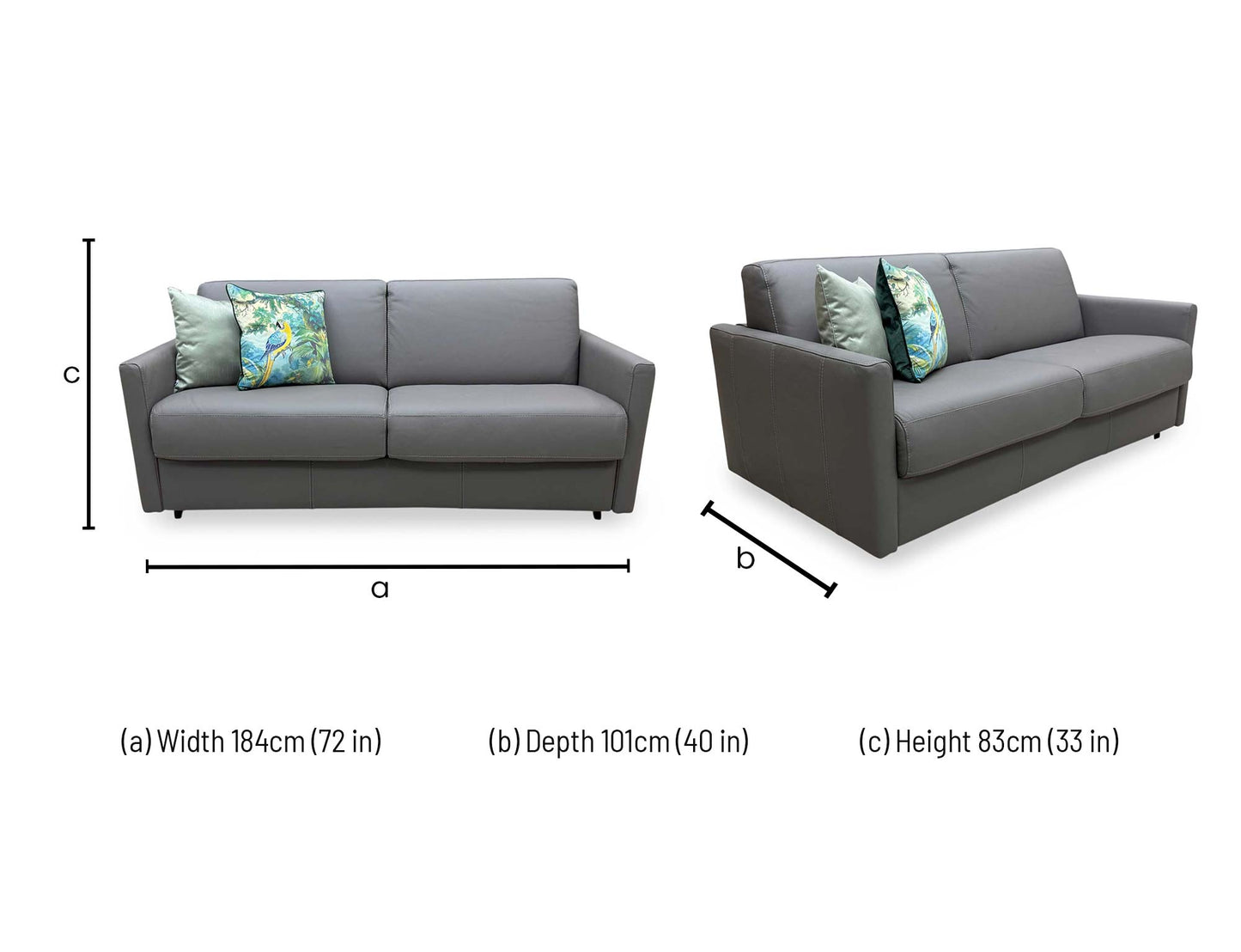Nicoletti 'Alcova' Torello Grigio Scuro 327 Leather 2.5 Seater Sofa Bed with Slim Arms