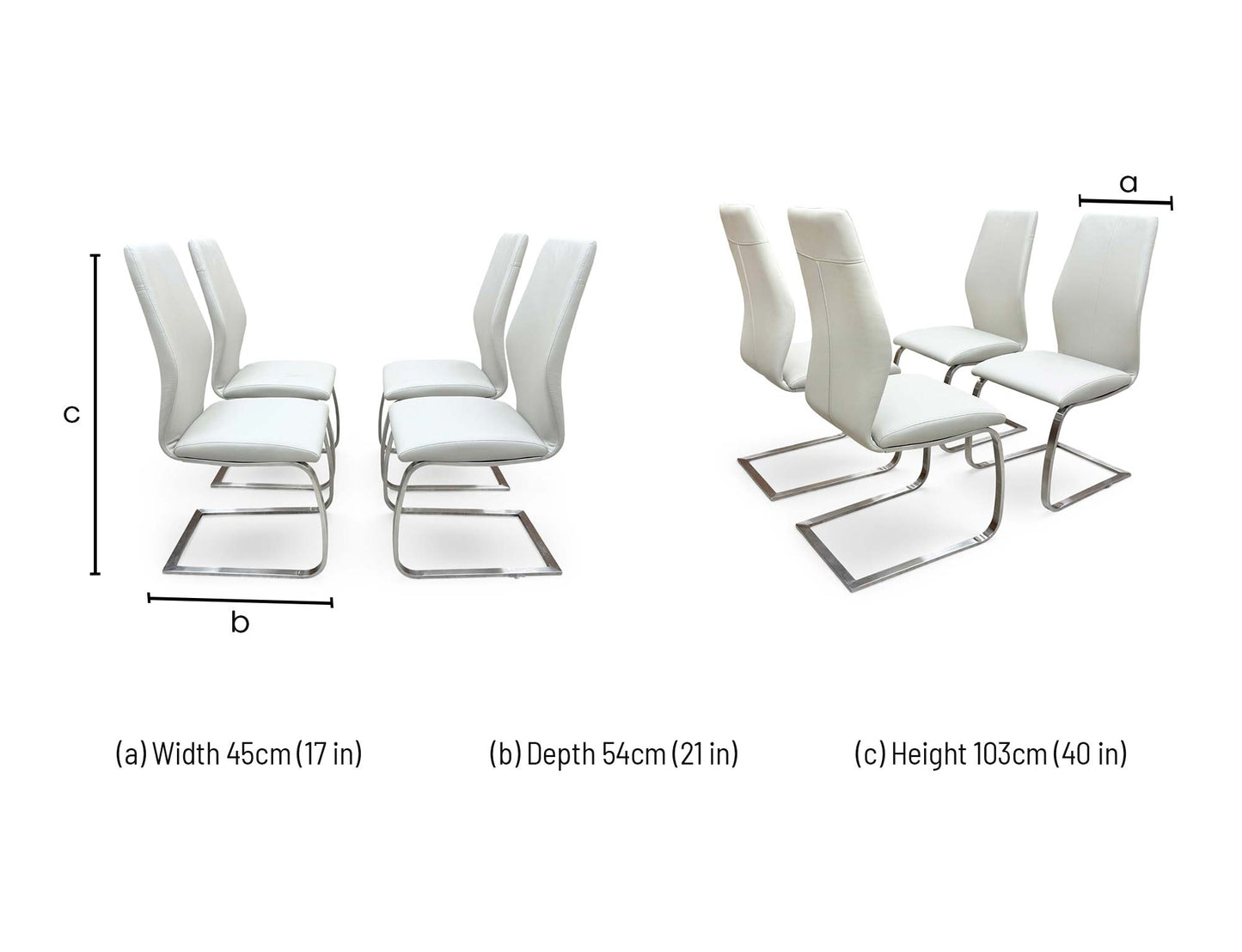 Technical dimension diagram for the Elis Taupe Faux Leather Dining Chair, detailing the total height, seat height, width, and base depth.