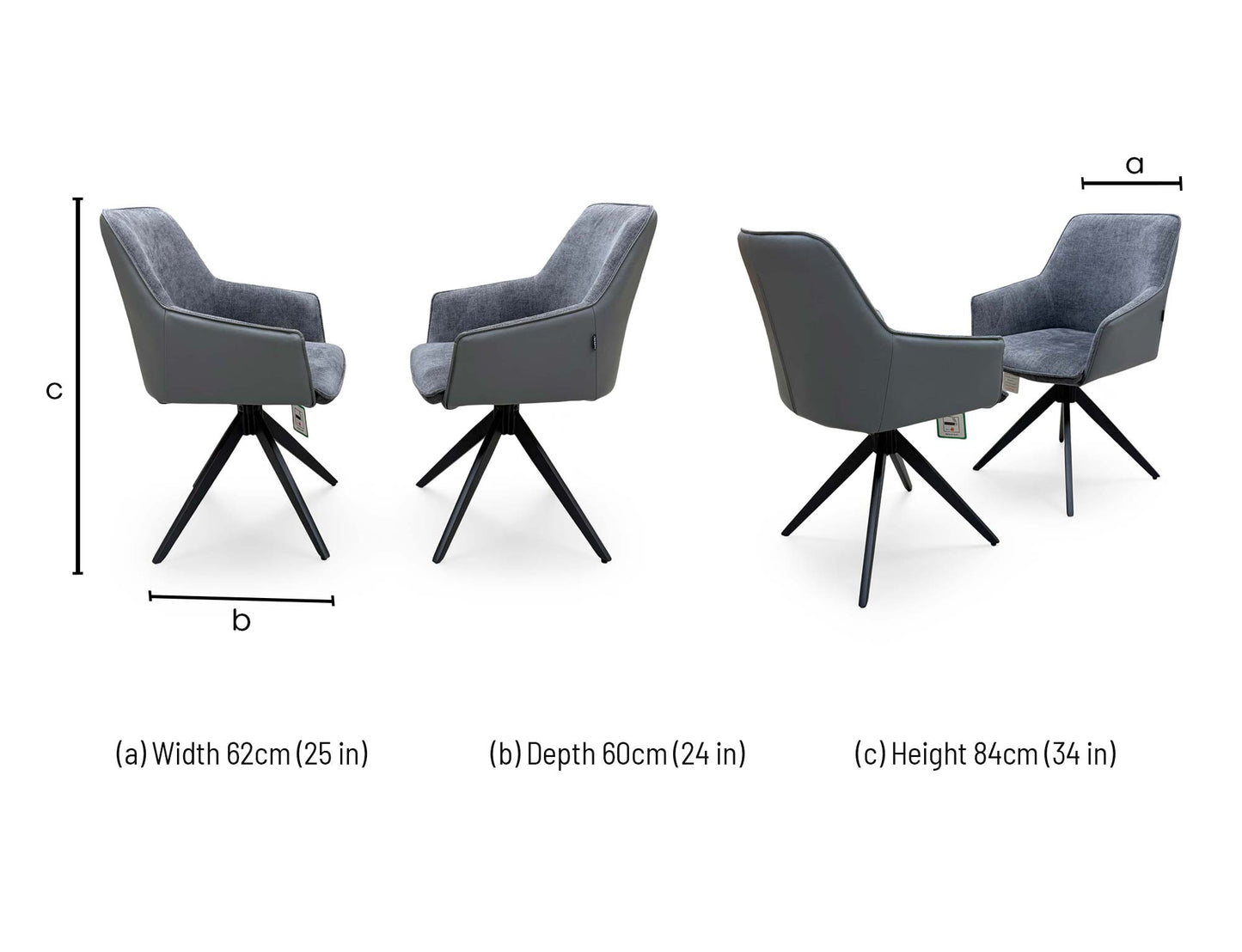 'Jose' Anthracite Grey Fabric Pair of Swivel Dining Arm Chairs