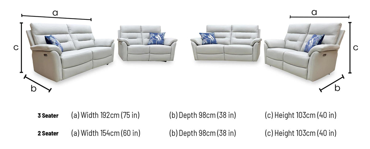 Sally sofa set dimensions: 3 seater width 192cm, 2 seater width 154cm, both depth 98cm, height 103cm