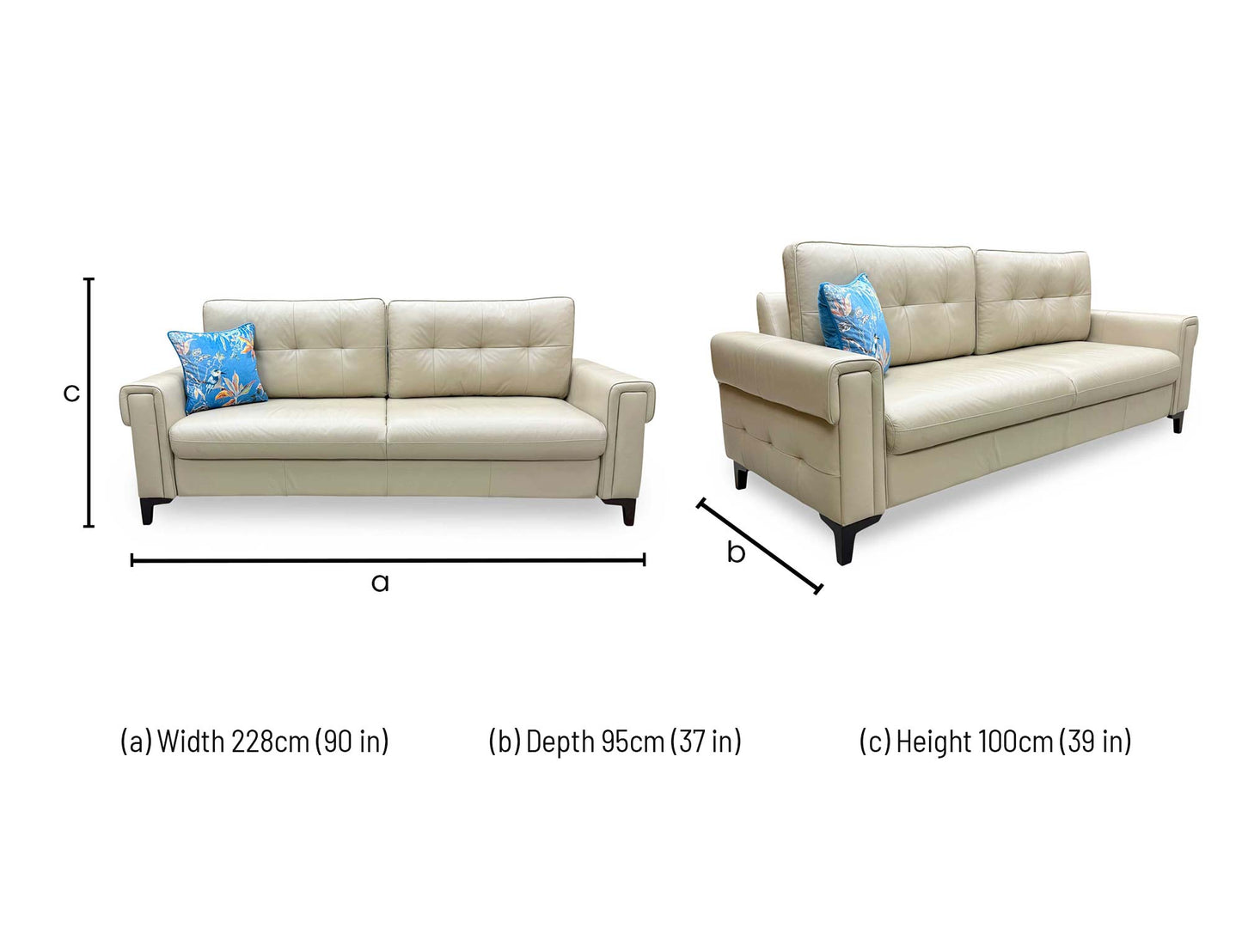'Zoom' Dacota Pebble Cream La-4305 Leather 3 Seater Sofa Bed