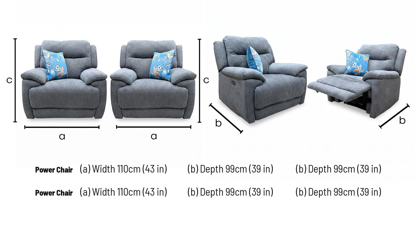 'Touch' Sfa-Pey-R09 Dove Grey Fabric Power Recliner Chair Set