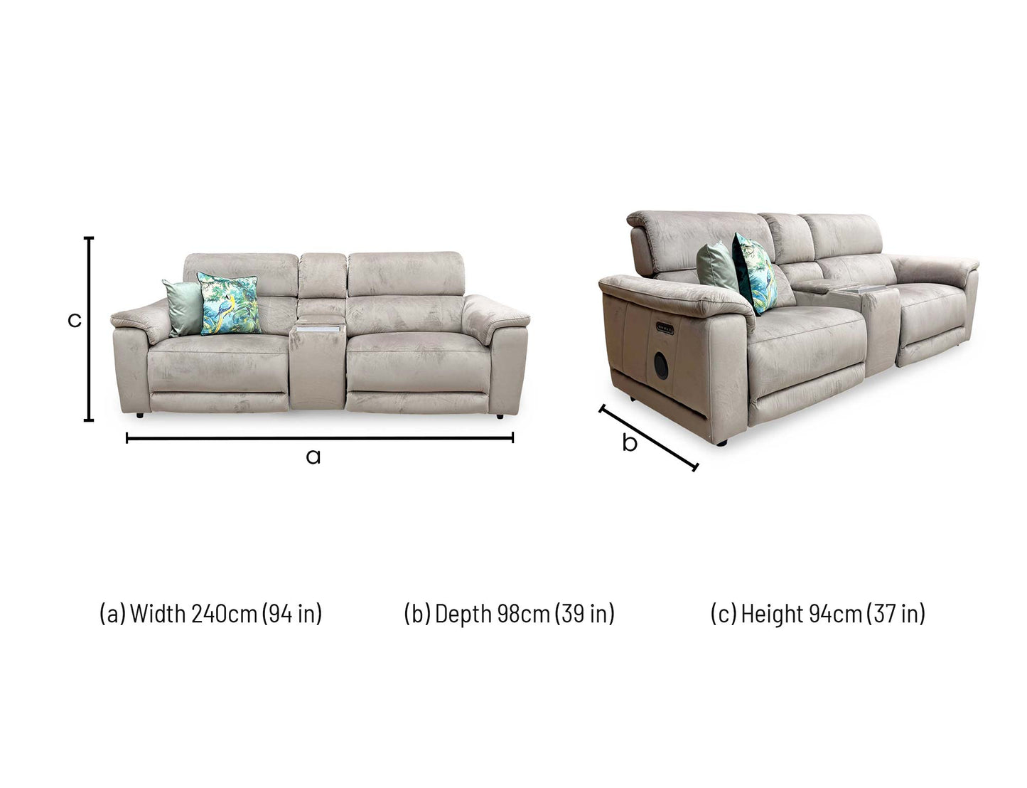 'Genius' Opulence Cedar 51014 Fabric 3 Seater Power Recliner Sofa with Power Headrests, Power Lumbar and Heated Seats
