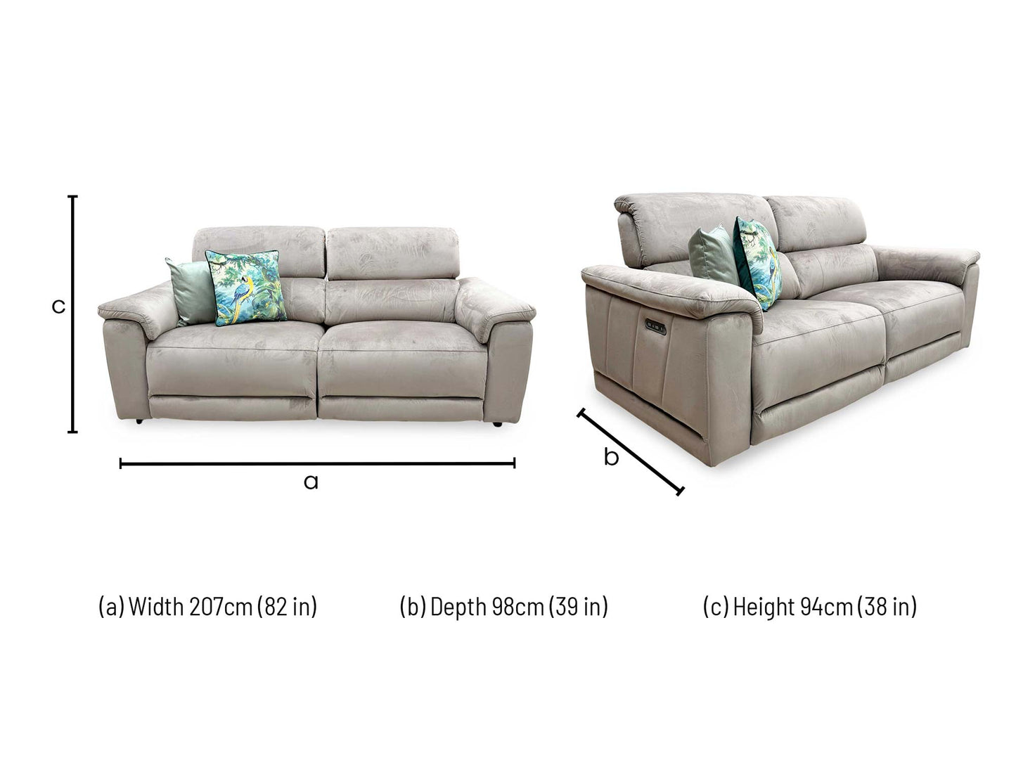 'Genius' Opulence Cedar 51014 Fabric 3 Seater Power Recliner Sofa with Power Headrests