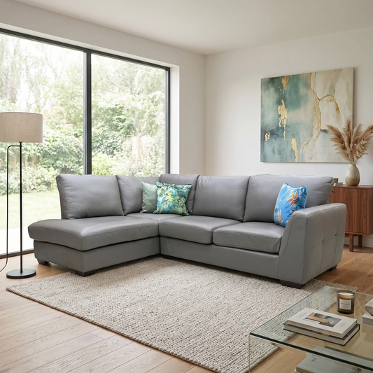 'Dinky' Elephant Grey Leather Left Hand Facing Corner Chaise End Sofa