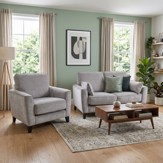 ‘Brondby’ Fab-Can-R452 Greymist Fabric 2 Seater Sofa + Armchair