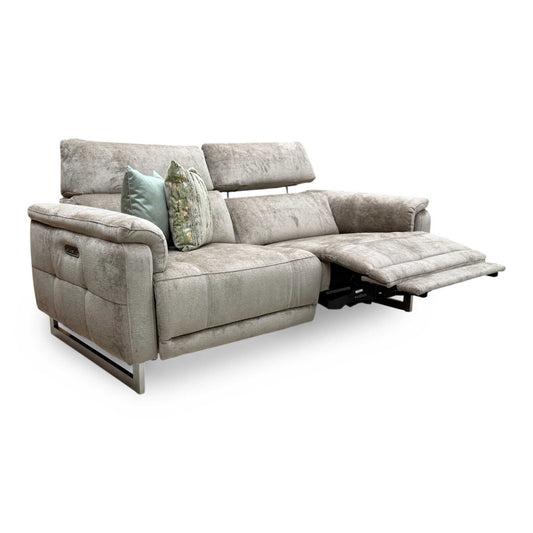 Full View Furniture Village ‘Moet’ premium 3-seater power recliner sofa, beautifully tailored in a luxurious Hudson mocha brown textured fabric.