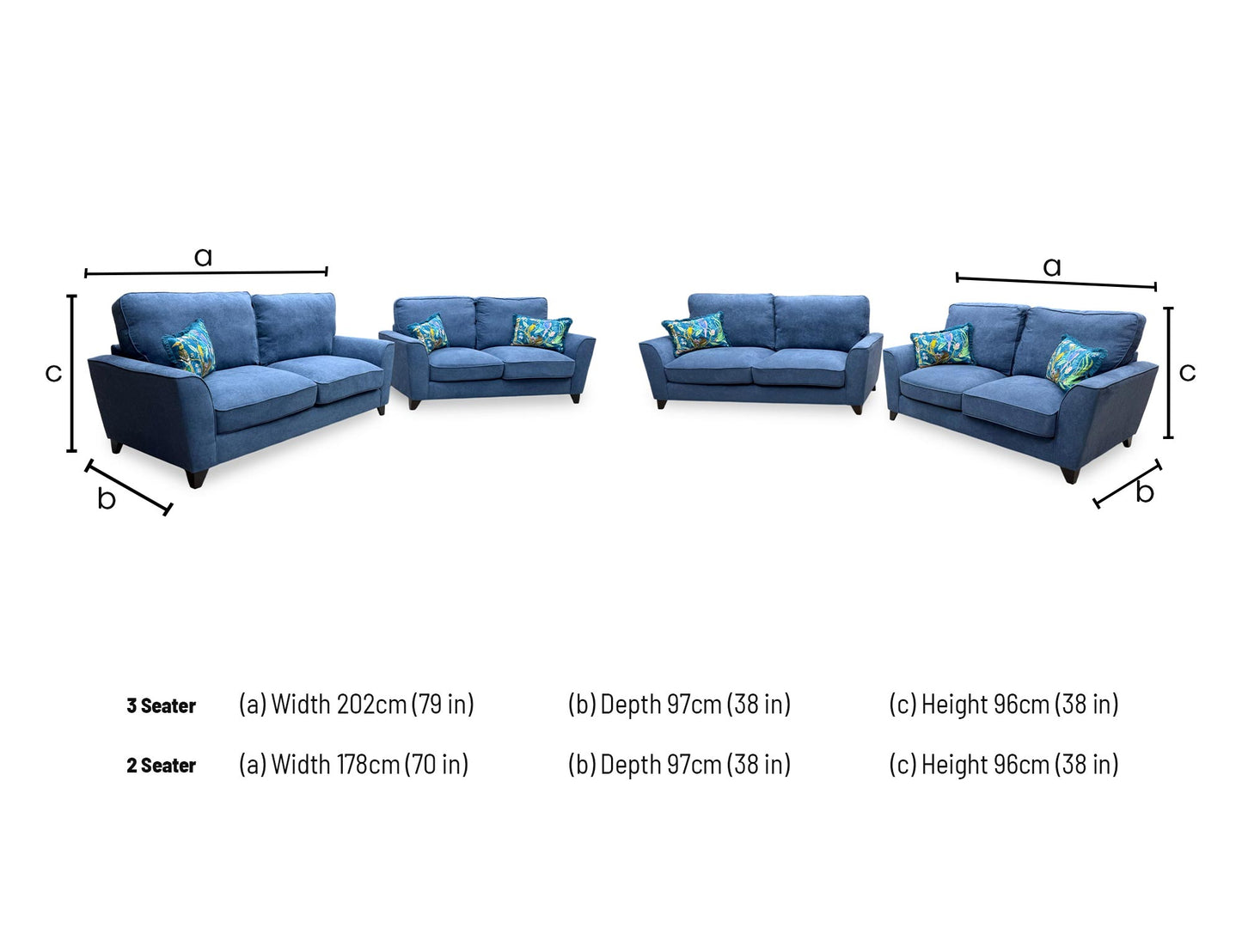 'Legend' Cosmo Navy Blue Fabric 3 + 2 Seater Classic Back Sofa Set