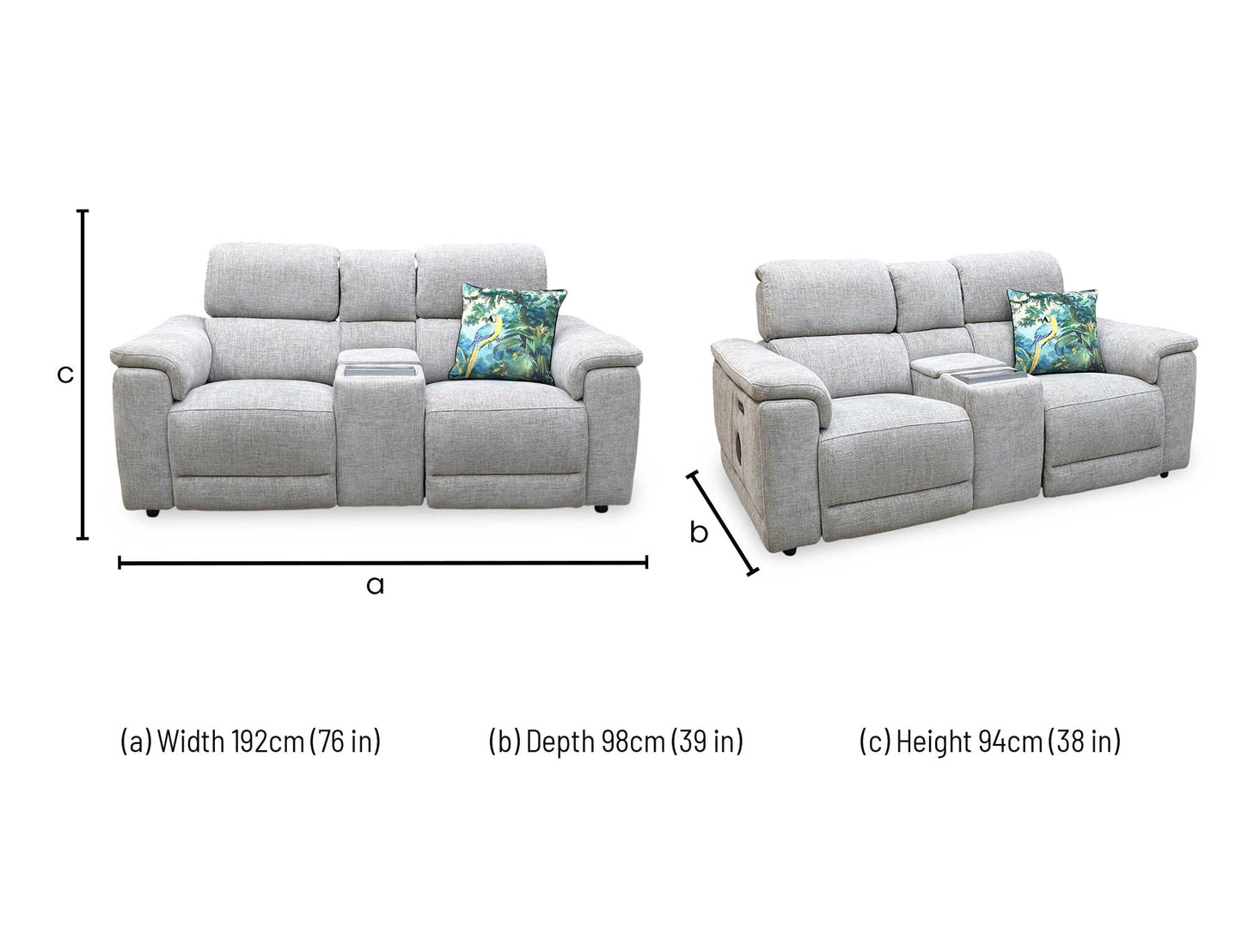 'Genius’ Anivia Khaki 14445 Fabric 2 Seater Power Recliner Media Sofa with Power Headrests, Power Lumbar and Heated Seats